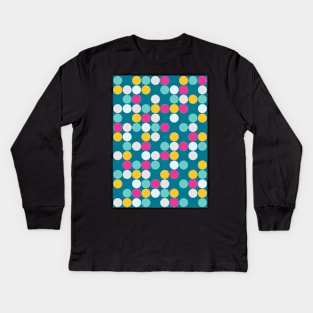 Colorful Circles Pattern Ocean Blue Turquoise Mustard Yellow Fuchsia Pink Grey Kids Long Sleeve T-Shirt